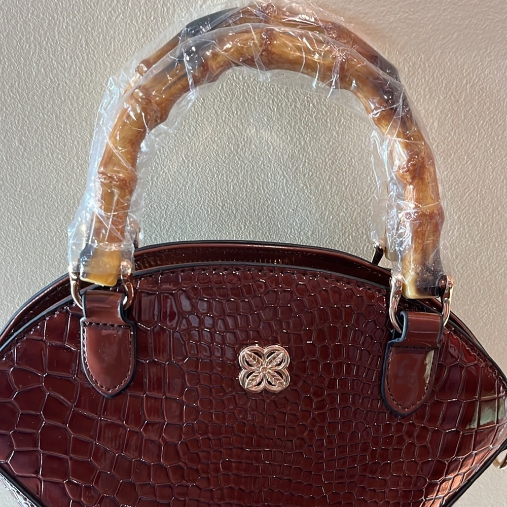 Accessorize Satchel Crossbody bag Croc pattern patent leather brown/bamboo - Picture 3 of 10